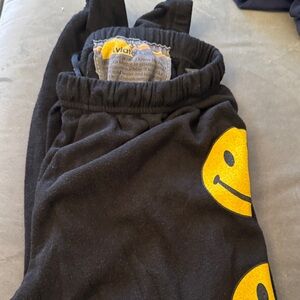 Aviator Nation  Black Joggers with Yellow Smiley Face